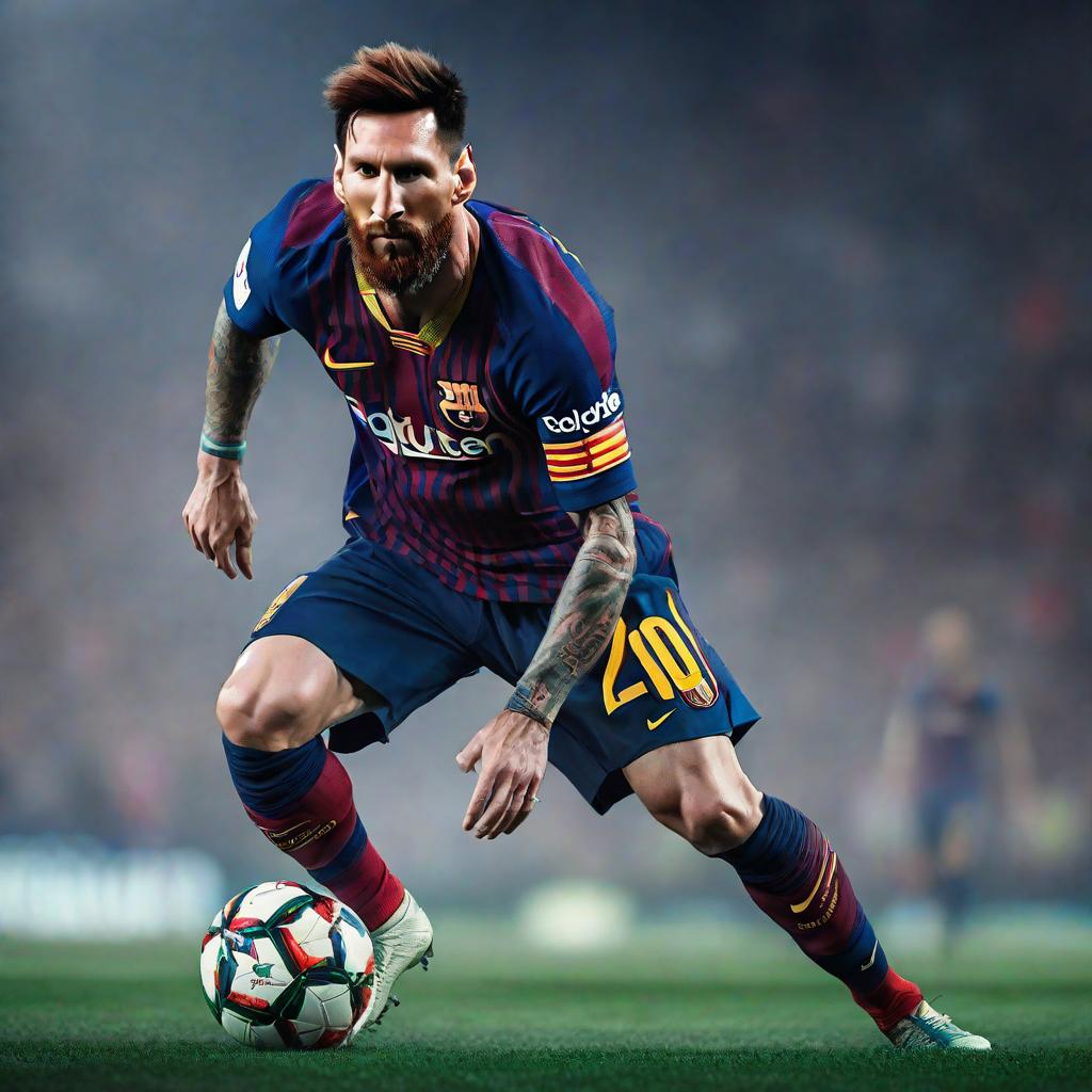  Lionel messi hyperrealistic, full body, detailed clothing, highly detailed, cinematic lighting, stunningly beautiful, intricate, sharp focus, f/1. 8, 85mm, (centered image composition), (professionally color graded), ((bright soft diffused light)), volumetric fog, trending on instagram, trending on tumblr, HDR 4K, 8K