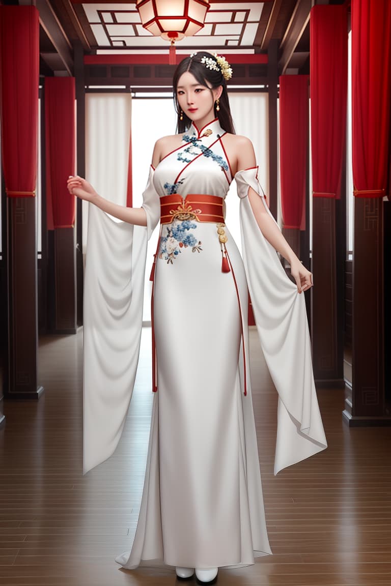  gufeng,bare shoulders,best quality,masterpiece,ultra high res,A beautiful with a Chinese face,solo,elegantly standing on the attic of an ancient Chinese building,looking diagonally at the streets,(medium s:1.1),age,Glossy hair,shiny hair,Hair fs,(full body), on,(:0.7),hanfu,tang style outfits, hyperrealistic, full body, detailed clothing, highly detailed, cinematic lighting, stunningly beautiful, intricate, sharp focus, f/1. 8, 85mm, (centered image composition), (professionally color graded), ((bright soft diffused light)), volumetric fog, trending on instagram, trending on tumblr, HDR 4K, 8K