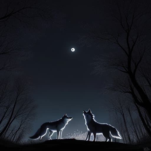  bosque nocturno con luna llena y wolf