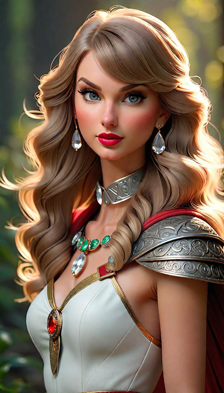  Professional 3D model of Taylor Swift as a white Gallowglass warrior with a white gem on her belt . Rendered with Octane, the model is highly detailed,dramatic lighting. hyperrealistic, full body, detailed clothing, highly detailed, cinematic lighting, stunningly beautiful, intricate, sharp focus, f/1. 8, 85mm, (centered image composition), (professionally color graded), ((bright soft diffused light)), volumetric fog, trending on instagram, trending on tumblr, HDR 4K, 8K