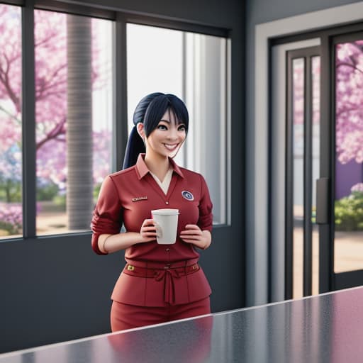  prompt: mundo 3d estilo anime cartoon //manda foto do rosto da sakura manda foto*In a 3D anime cartoon style world, Sakura appears wearing her usual outfit - a red shirt and gray shorts. She is standing by a quaint coffee shop with vibrant colored walls and windows.* Sakura's smile radiates as she glances towards the camera, looking carefree and approachable in this cheerful scene. She seems ready to grab her coffee while enjoying some peaceful solace away from her busy life at the ninja hospital. hyperrealistic, full body, detailed clothing, highly detailed, cinematic lighting, stunningly beautiful, intricate, sharp focus, f/1. 8, 85mm, (centered image composition), (professionally color graded), ((bright soft diffused light)), volumetric fog, trending on instagram, trending on tumblr, HDR 4K, 8K