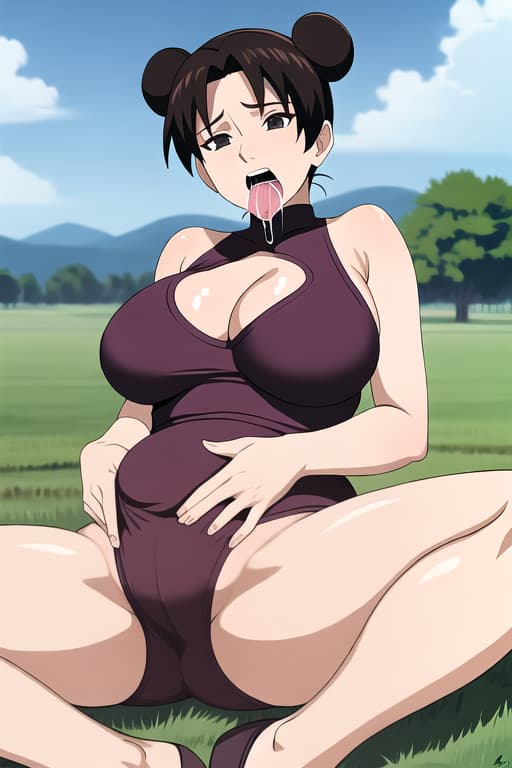  tenten\(shippuden\),(masterpiece, best quality:1.2), illustration, absurdres, highres, extremely detailed,around ankles,suppress,drooling,swallowing,heavy breathing (panting),breast_grab,,clitoris,fat_mons,,spread_pussy