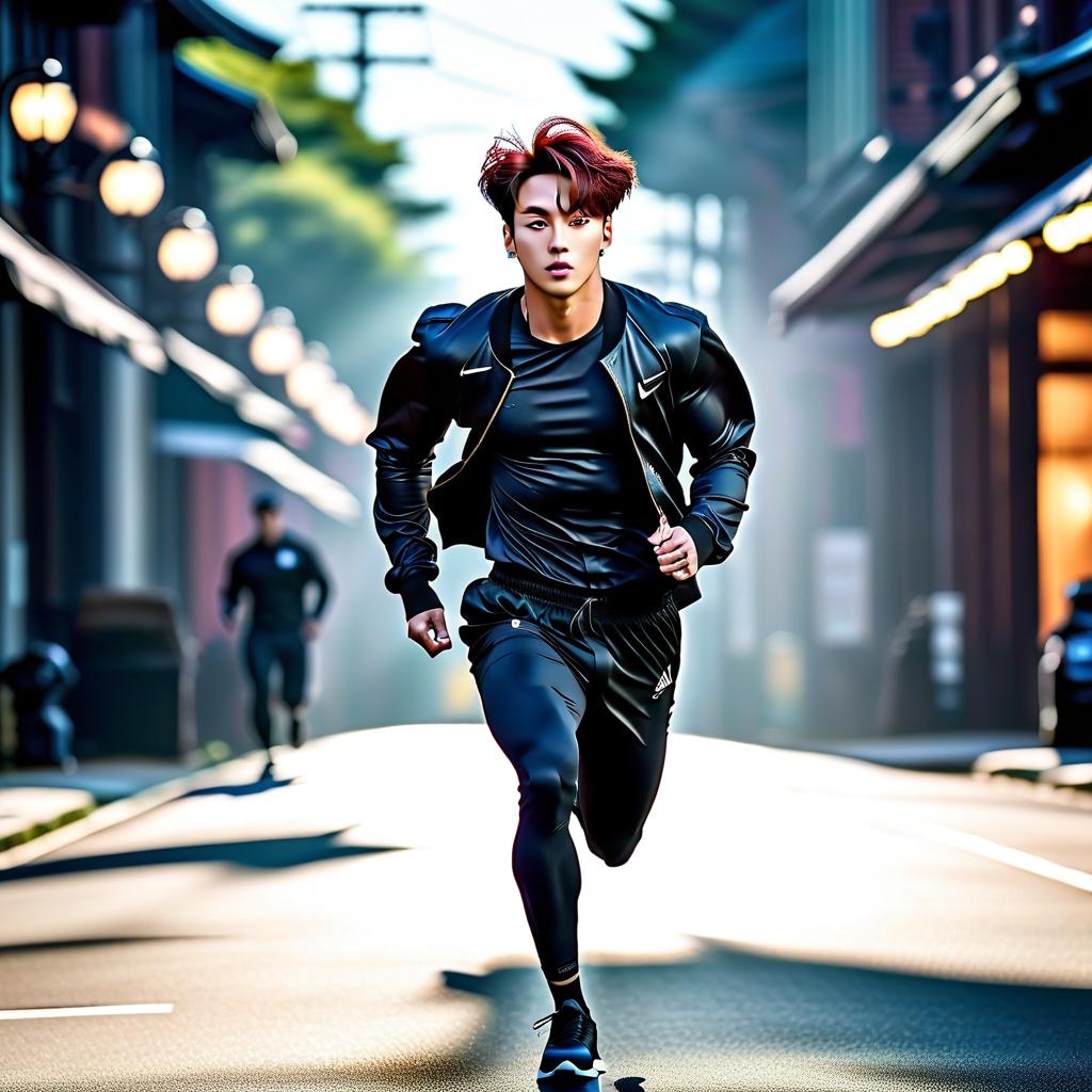  HDR photo of Jeon Jungkook run . High dynamic range, vivid, rich details, clear shadows and highlights, realistic, intense, enhanced contrast, highly detailed hyperrealistic, full body, detailed clothing, highly detailed, cinematic lighting, stunningly beautiful, intricate, sharp focus, f/1. 8, 85mm, (centered image composition), (professionally color graded), ((bright soft diffused light)), volumetric fog, trending on instagram, trending on tumblr, HDR 4K, 8K