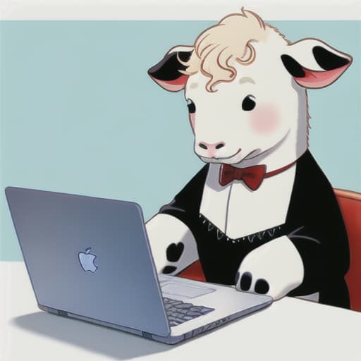  charming cow working hard on a laptop