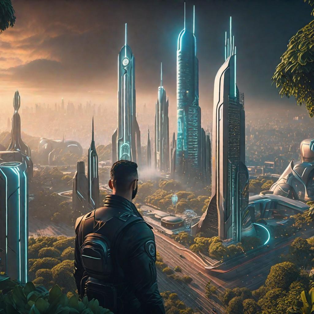  Beautiful futuristic city in a lush environment cartoon style hyperrealistic, full body, detailed clothing, highly detailed, cinematic lighting, stunningly beautiful, intricate, sharp focus, f/1. 8, 85mm, (centered image composition), (professionally color graded), ((bright soft diffused light)), volumetric fog, trending on instagram, trending on tumblr, HDR 4K, 8K