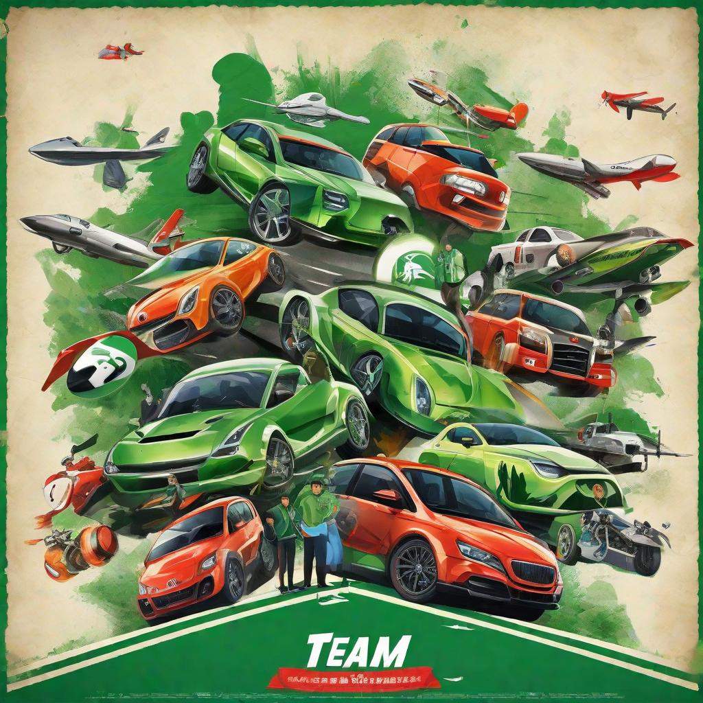  Masterpiece, best quality, with "green"as the theme of the team to design a humanistic poster (hand-painted, computer-aided design, etc.). 2. Poster content: school full name, team name: captain, team members, instructor, AID contest 1 ogo, team members collective labor scene that is carbon-free car test link photos, team collective labor results that is carbon-free car photos, etc.