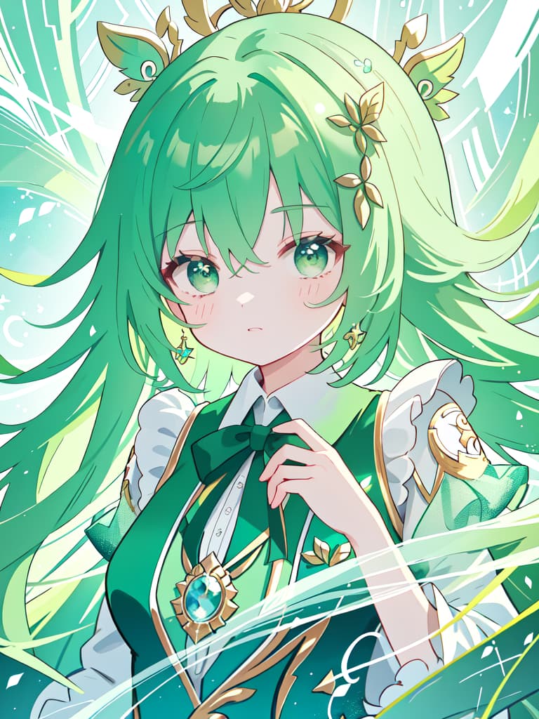  Green Hair Character Assistant Secretary General, masterpiece, best quality,8k,ultra detailed,high resolution,an extremely delicate and beautiful,hyper detail