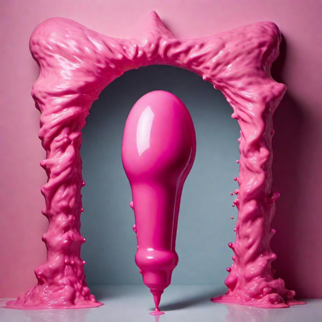  An artwork featuring an irritated pink vulva with fluid-like substance dripping out of its entrance and a large rubber phallus inserted. The image should capture the intensity and discomfort of the situation tactfully and respectfully. hyperrealistic, full body, detailed clothing, highly detailed, cinematic lighting, stunningly beautiful, intricate, sharp focus, f/1. 8, 85mm, (centered image composition), (professionally color graded), ((bright soft diffused light)), volumetric fog, trending on instagram, trending on tumblr, HDR 4K, 8K