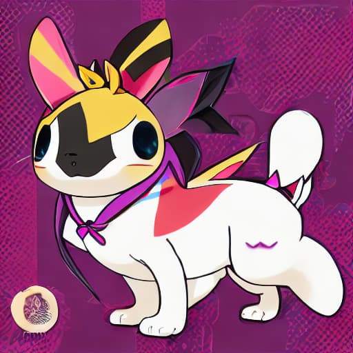  image of a fusion of sylveon with mimikyu humanoid with a fat butt, chubby body and a big, soft tail,sit