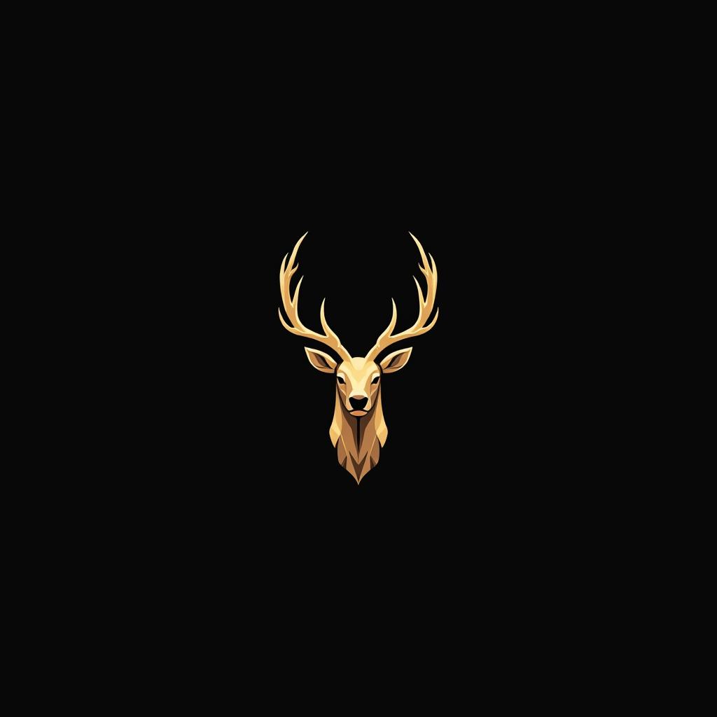  good quality, high quality, elegant deer logo with antlers formed by minimal lines, showcasing striking design in gold against dark background, perfect for branding and artistic projects