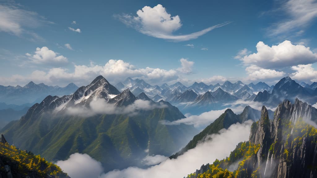  masterpiece, best quality, (fidelity:1.4), best quality, masterpiece, ultra high resolution, 8k resolution, mountain like five fingers, open sky, blue sky and white clouds, Wuzhishan, Wuzhishan, Wuzhishan