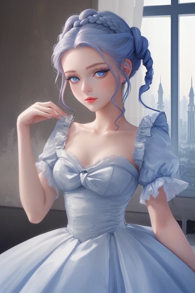  (French twisted hairstyle) (Head only) Beautiful Girl, Masterpiece, French Twist Upward, in Dress, Blone Hair, Blue Eyes, High Quality, 8k