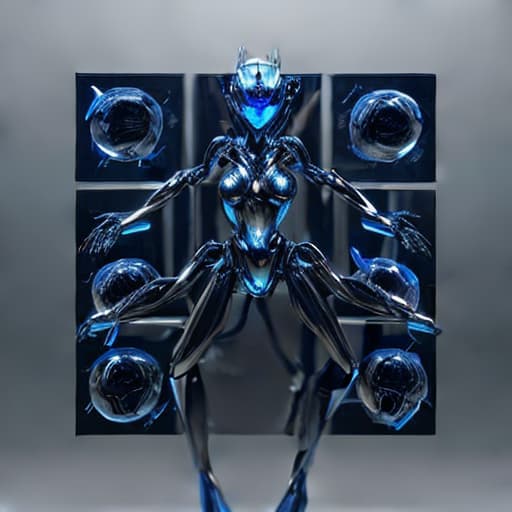  A futuristic 3D render of a humanoid robot with sleek metallic body, glowing blue eyes, and articulated limbs. Inspired by the works of H.R. Giger, this highly detailed image showcases advanced robotics technology. Medium: 3D Render. Style: Futuristic. Artist: H.R. Giger. Resolution: High. Additional details: Metallic texture, glowing eyes, articulated limbs., best quality, sharp focus, 8k, ((highly detailed)),((masterpiece)), (perfect image composition)
