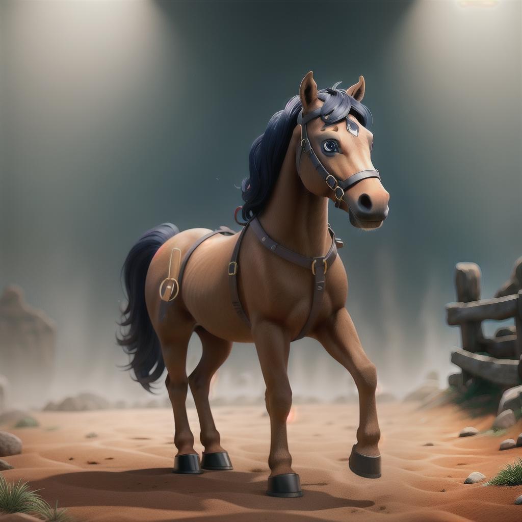  Horse image hyperrealistic, full body, detailed clothing, highly detailed, cinematic lighting, stunningly beautiful, intricate, sharp focus, f/1. 8, 85mm, (centered image composition), (professionally color graded), ((bright soft diffused light)), volumetric fog, trending on instagram, trending on tumblr, HDR 4K, 8K