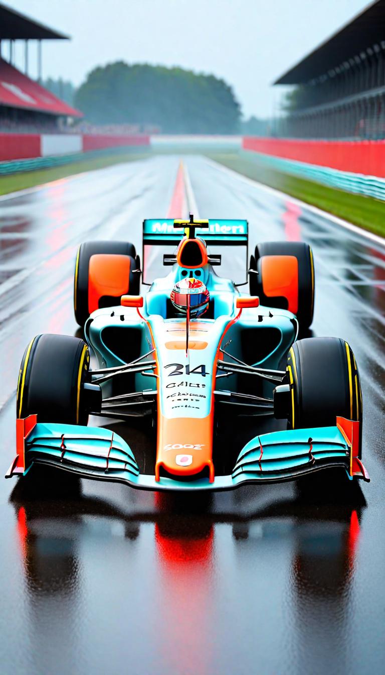  Professional 3D model of Back of the McLaren 2024 F1 car in the rain at Silverstone . Rendered with Octane, the model is highly detailed,dramatic lighting. hyperrealistic, full body, detailed clothing, highly detailed, cinematic lighting, stunningly beautiful, intricate, sharp focus, f/1. 8, 85mm, (centered image composition), (professionally color graded), ((bright soft diffused light)), volumetric fog, trending on instagram, trending on tumblr, HDR 4K, 8K