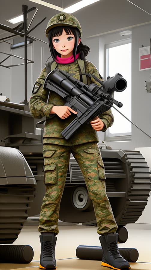  Combat Full Body Camouflage Clothing Machine Gun Two Head Girl Cute