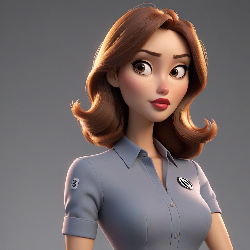  professional 3d model Draw a Pixar style woman: she is very calm. She has long, straight, brown hair. She has plump lips. . octane render, highly detailed, volumetric, dramatic lighting hyperrealistic, full body, detailed clothing, highly detailed, cinematic lighting, stunningly beautiful, intricate, sharp focus, f/1. 8, 85mm, (centered image composition), (professionally color graded), ((bright soft diffused light)), volumetric fog, trending on instagram, trending on tumblr, HDR 4K, 8K