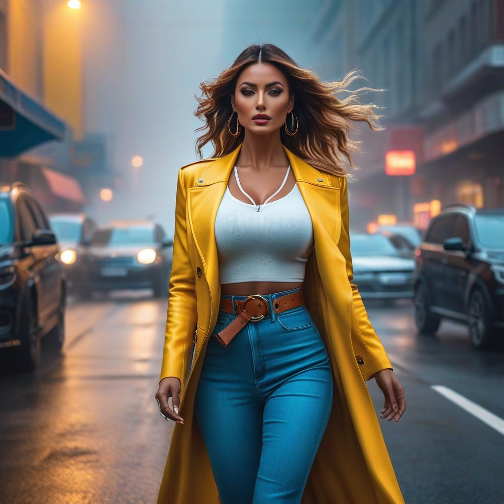  breathtaking Movement on the road. Bright colors. . award winning, professional, highly detailed hyperrealistic, full body, detailed clothing, highly detailed, cinematic lighting, stunningly beautiful, intricate, sharp focus, f/1. 8, 85mm, (centered image composition), (professionally color graded), ((bright soft diffused light)), volumetric fog, trending on instagram, trending on tumblr, HDR 4K, 8K