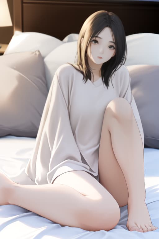  Beuatiful , smooth soft skin, soft lighting, detailed face , showing,on bed full body