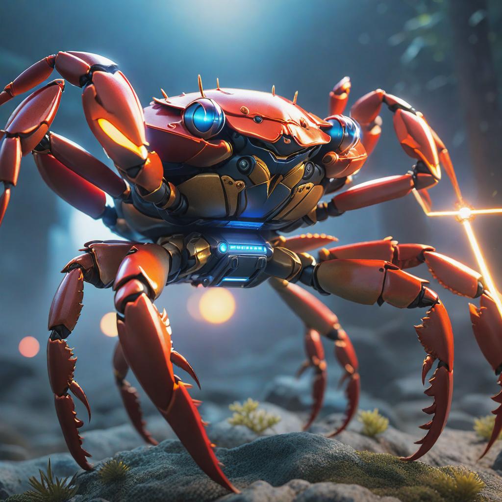  "Anime style crab shooting laser beams from its eyes." hyperrealistic, full body, detailed clothing, highly detailed, cinematic lighting, stunningly beautiful, intricate, sharp focus, f/1. 8, 85mm, (centered image composition), (professionally color graded), ((bright soft diffused light)), volumetric fog, trending on instagram, trending on tumblr, HDR 4K, 8K