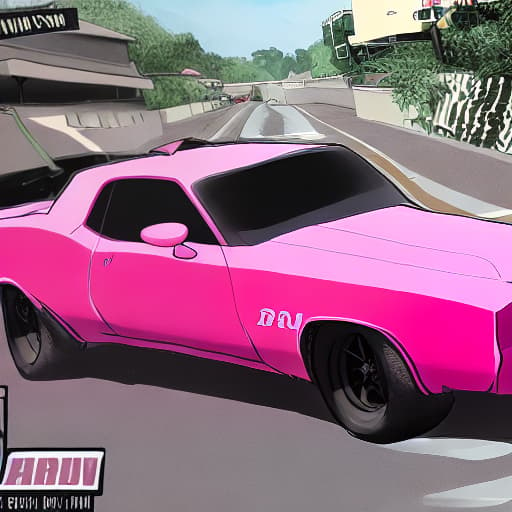  (((EVA MENDEZ NUDE))) posing on the hood of a (((HOT PINK BARRACUDA MUSCLE CAR))) racing down a ((small town American street))