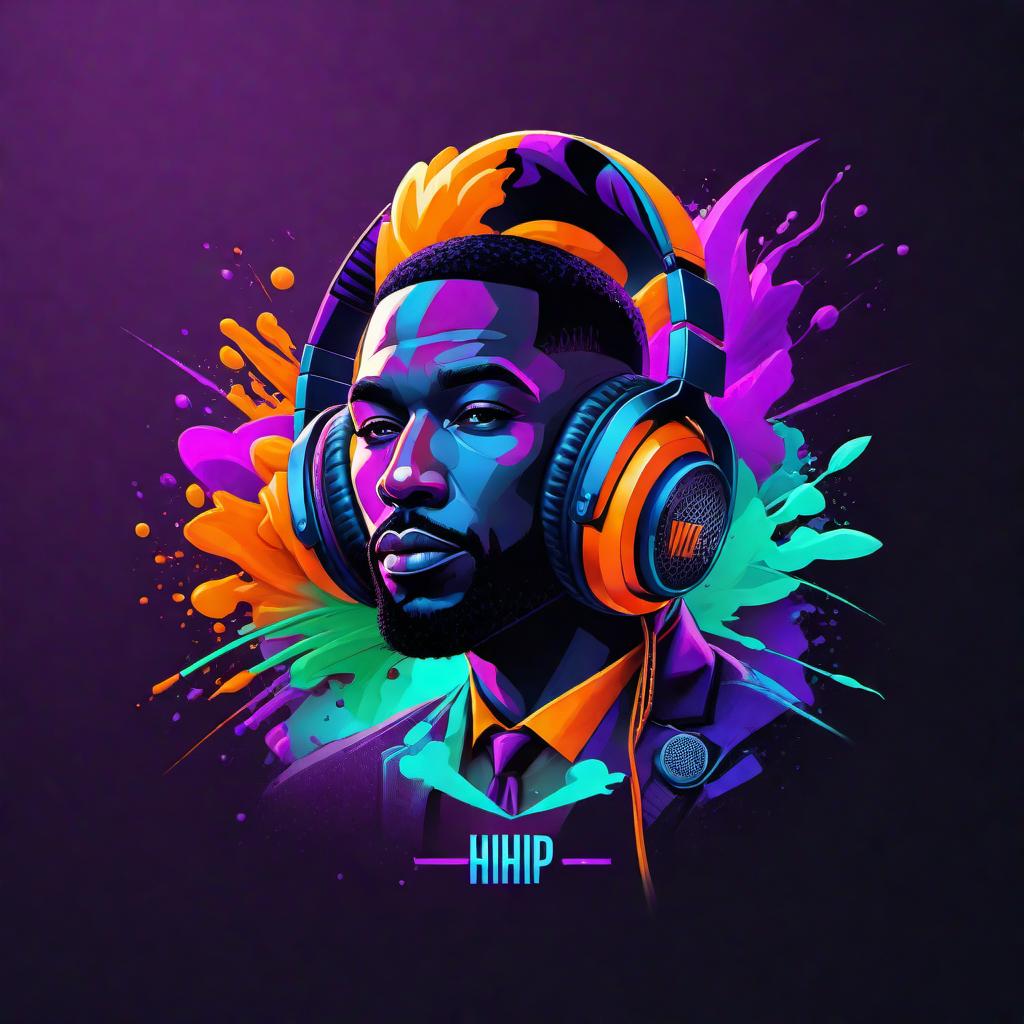  A vibrant logo for a podcast about hip-hop music. The logo should feature elements such as abstract graffiti, a microphone, and musical notes. The colors should be bold and energetic, like neon blues, bright oranges, purples, and greens. The font should be dynamic and urban, reflecting the hip-hop culture. The overall feel should be modern, edgy, and exciting. hyperrealistic, full body, detailed clothing, highly detailed, cinematic lighting, stunningly beautiful, intricate, sharp focus, f/1. 8, 85mm, (centered image composition), (professionally color graded), ((bright soft diffused light)), volumetric fog, trending on instagram, trending on tumblr, HDR 4K, 8K