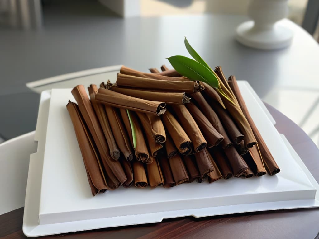  An ultradetailed image showcasing a sleek, modern kitchen with minimalist design elements such as clean lines, neutral colors, and abundant natural light. In the center of the image, a closeup shot of a beautifully arranged display of Mexican vanilla pods, with their distinctive aroma visibly wafting through the air. The pods are arranged artfully on a simple, elegant platter, with a soft focus background emphasizing the sophistication and purity of the vanilla beans. hyperrealistic, full body, detailed clothing, highly detailed, cinematic lighting, stunningly beautiful, intricate, sharp focus, f/1. 8, 85mm, (centered image composition), (professionally color graded), ((bright soft diffused light)), volumetric fog, trending on instagram, trending on tumblr, HDR 4K, 8K