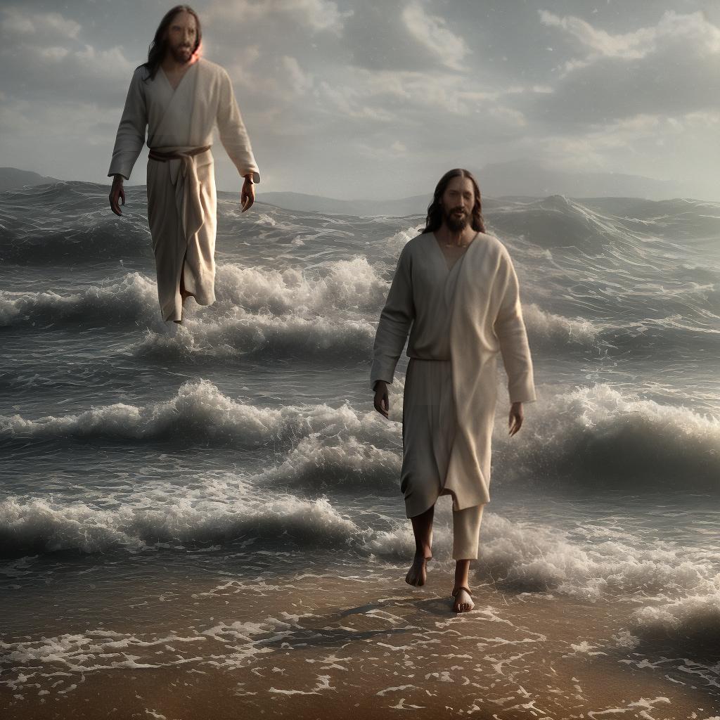 redshift style Jesus walking on water