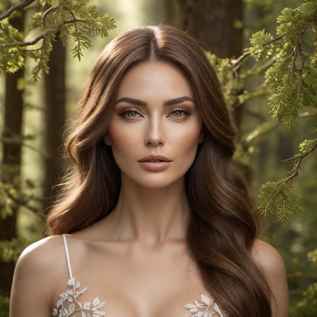  A woman who looks like a tree. She has light skin with long brown hair blended with the tree branches. Her body and hands are also organically integrated with the branches, giving the appearance that she is part of the tree. hyperrealistic, full body, detailed clothing, highly detailed, cinematic lighting, stunningly beautiful, intricate, sharp focus, f/1. 8, 85mm, (centered image composition), (professionally color graded), ((bright soft diffused light)), volumetric fog, trending on instagram, trending on tumblr, HDR 4K, 8K