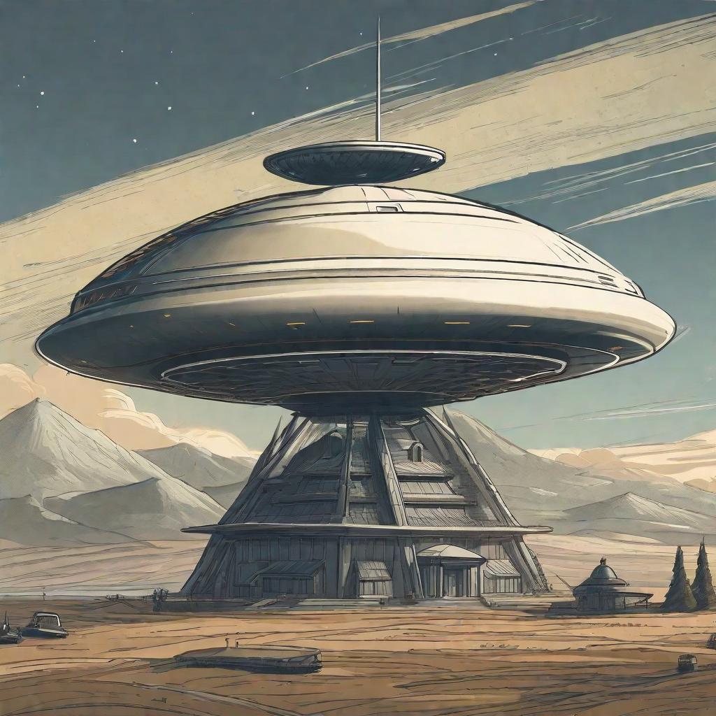  masterpiece, best quality,Help me draw a picture of an alien flying saucer. It needs to be mysterious.