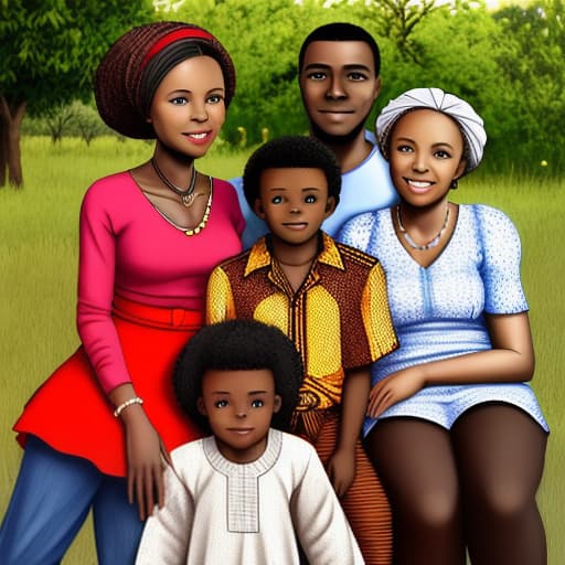  An African family, like a family picture consisting of grandmother, father and mother, one grand son and two granddaughters