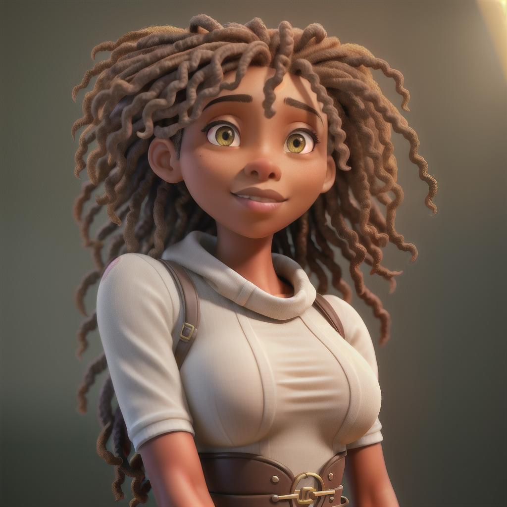  Lightskin girl with brown dreads hyperrealistic, full body, detailed clothing, highly detailed, cinematic lighting, stunningly beautiful, intricate, sharp focus, f/1. 8, 85mm, (centered image composition), (professionally color graded), ((bright soft diffused light)), volumetric fog, trending on instagram, trending on tumblr, HDR 4K, 8K