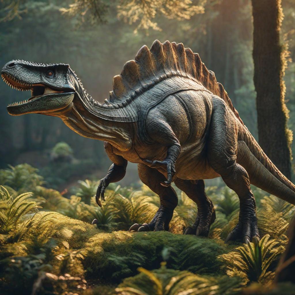  Dinosaurio con ropa hyperrealistic, full body, detailed clothing, highly detailed, cinematic lighting, stunningly beautiful, intricate, sharp focus, f/1. 8, 85mm, (centered image composition), (professionally color graded), ((bright soft diffused light)), volumetric fog, trending on instagram, trending on tumblr, HDR 4K, 8K