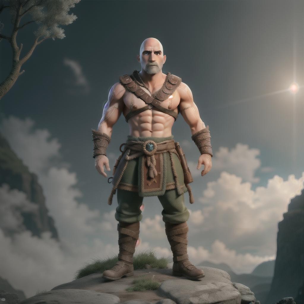  God of war hyperrealistic, full body, detailed clothing, highly detailed, cinematic lighting, stunningly beautiful, intricate, sharp focus, f/1. 8, 85mm, (centered image composition), (professionally color graded), ((bright soft diffused light)), volumetric fog, trending on instagram, trending on tumblr, HDR 4K, 8K