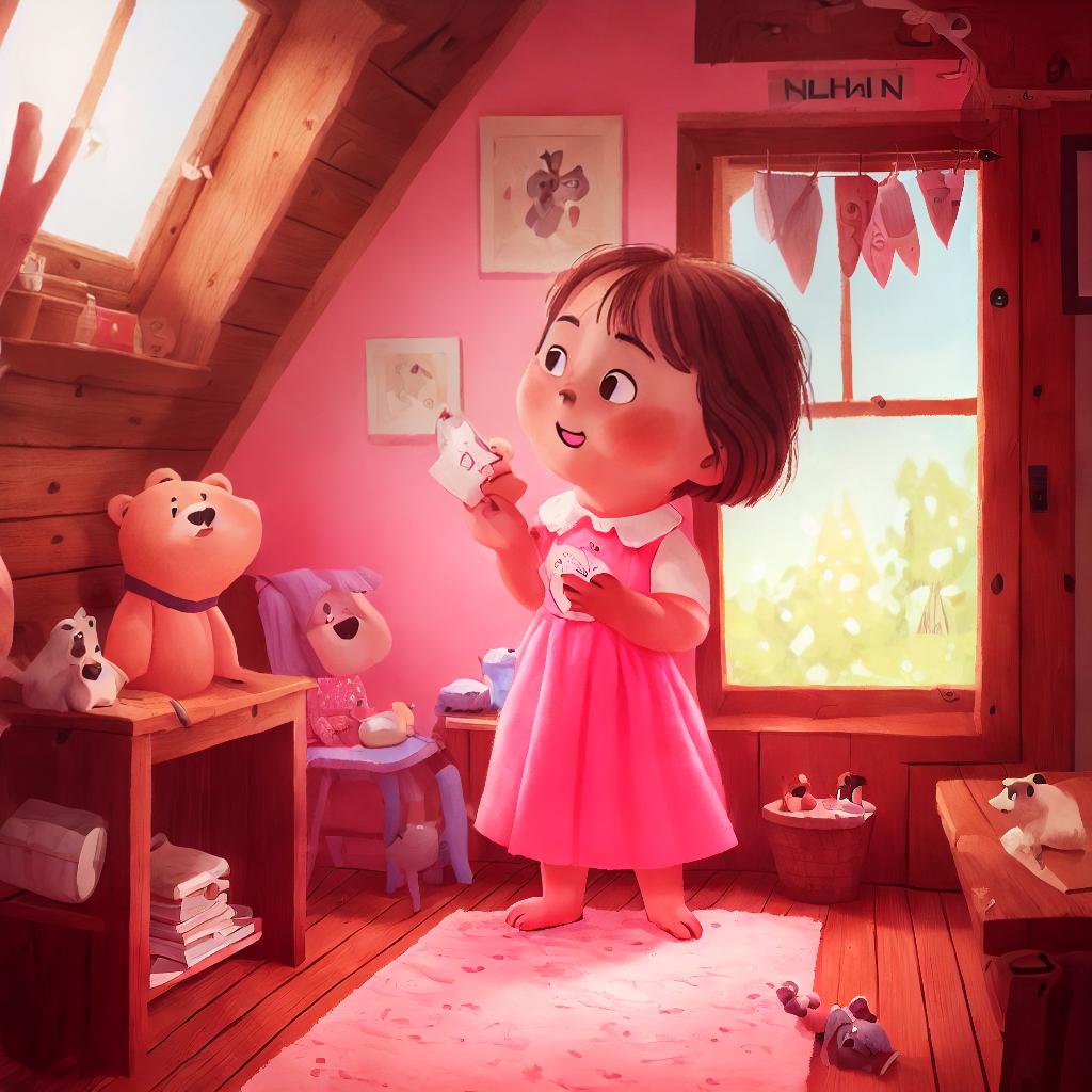  (best quality:1.5), (realistic:1.0), 1girl, pinkdress, a bear, in the cabin, dim light