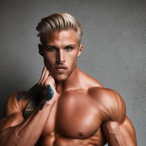 portrait+ style muscle 2.0 queer fitness model blonde hunk dude facr