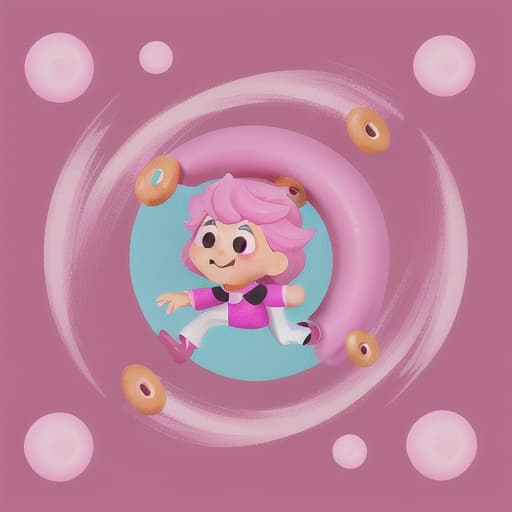  make an illustration of a doughnut running for its life. Color pink with white sprinkles. It has a bite already at the top. its running from left to right