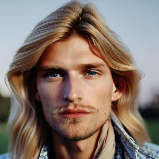 portrait+ style Russian queer supermodel blonde hunk dude face