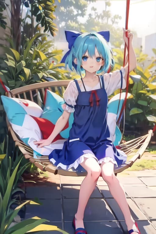  Cirno on a hammock, sketch, drawing