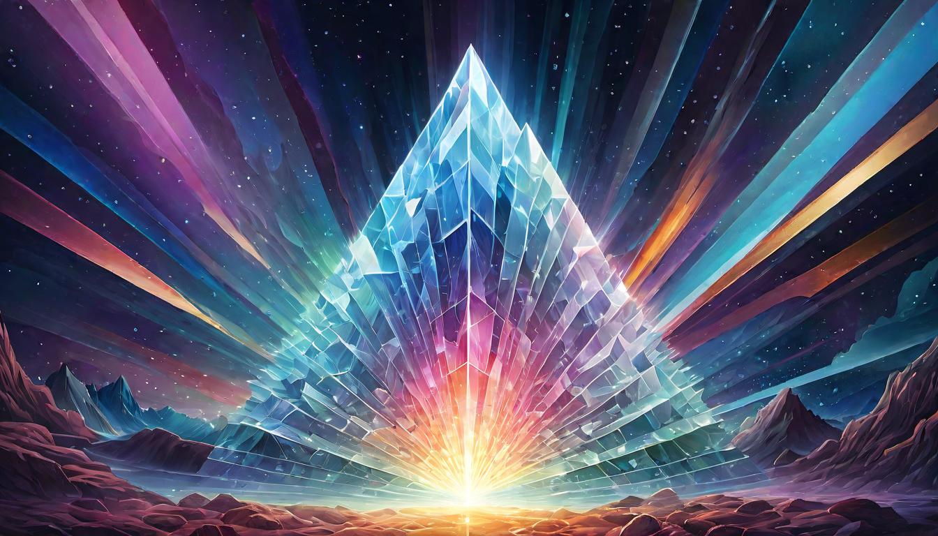  digital illustration, A crystal prism splitting a beam of light into a spectrum, symbolizing profound transformation, seamless integration into new realms, enlightenment, transition, spectral beauty, looking at viewer, dynamic pose, (intricate details, masterpiece, best quality)