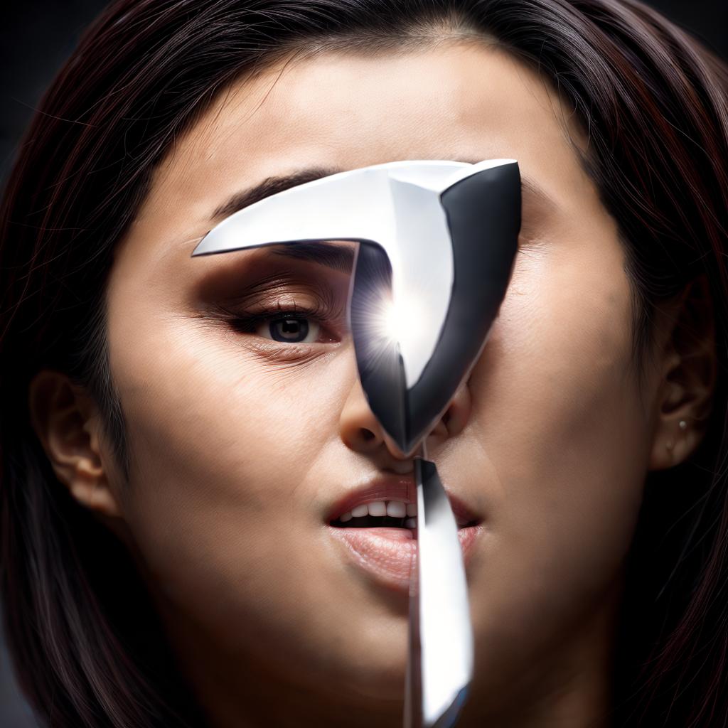  Doctor performing surgery inside patient&#039;s mouth with knife in hand, extreme close up view, realistic and detailed texture, bright lighting on doctor&#039;s face and hands, background blurred, medical equipment and tools visible, high resolution for printing purposes. style RAW, best quality, masterpiece