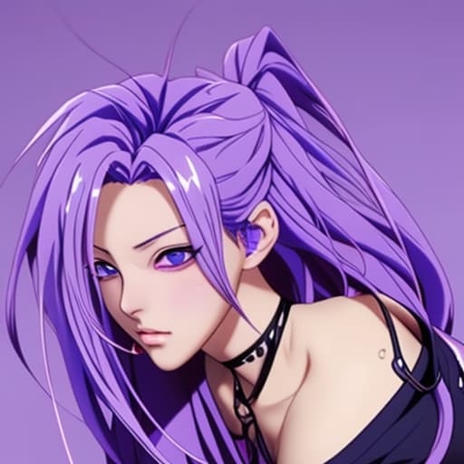  1 anime with hot pose on a purple hair