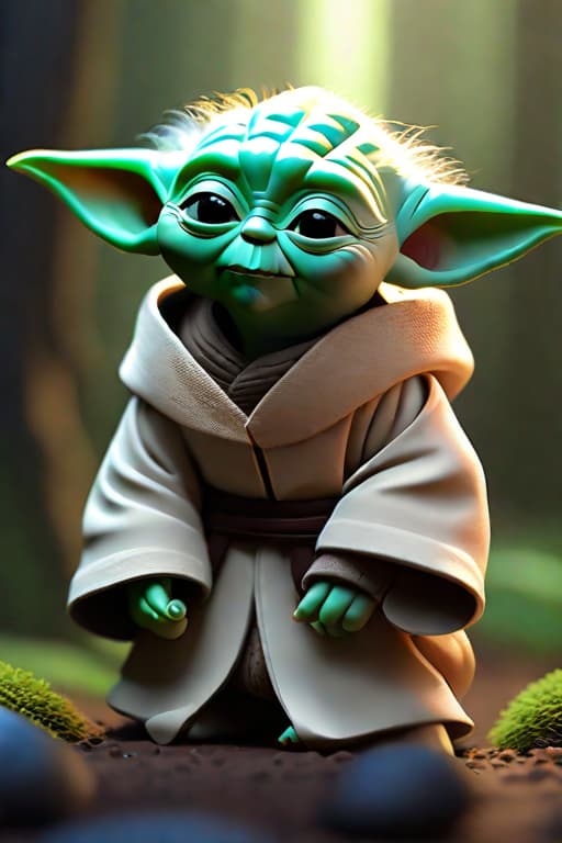  star wars yoda, cute, cute, hyper detail, full HD hyperrealistic, full body, detailed clothing, highly detailed, cinematic lighting, stunningly beautiful, intricate, sharp focus, f/1. 8, 85mm, (centered image composition), (professionally color graded), ((bright soft diffused light)), volumetric fog, trending on instagram, trending on tumblr, HDR 4K, 8K