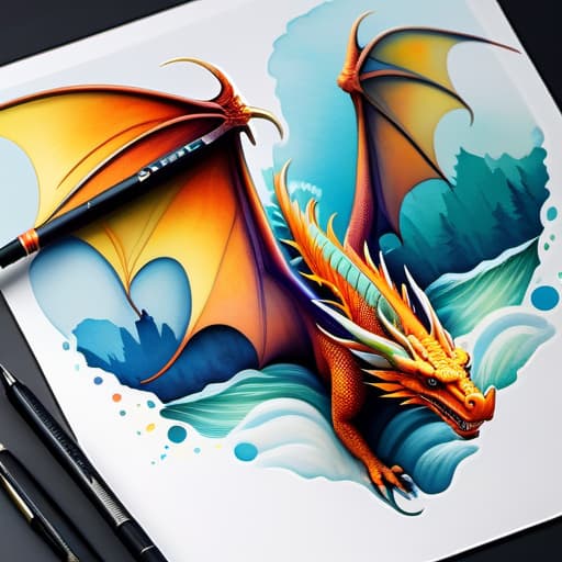  t shirt print, Watercolor, funny logo for dragon, make it simple and with high resolution, ultra hd, realistic, vivid colors, highly detailed, UHD drawing, pen and ink, perfect composition, beautiful detailed intricate render, trending on artstation, photorealistic concept art, soft natural volumetric cinematic perfect light hyperrealistic, full body, detailed clothing, highly detailed, cinematic lighting, stunningly beautiful, intricate, sharp focus, f/1. 8, 85mm, (centered image composition), (professionally color graded), ((bright soft diffused light)), volumetric fog, trending on instagram, trending on tumblr, HDR 4K, 8K