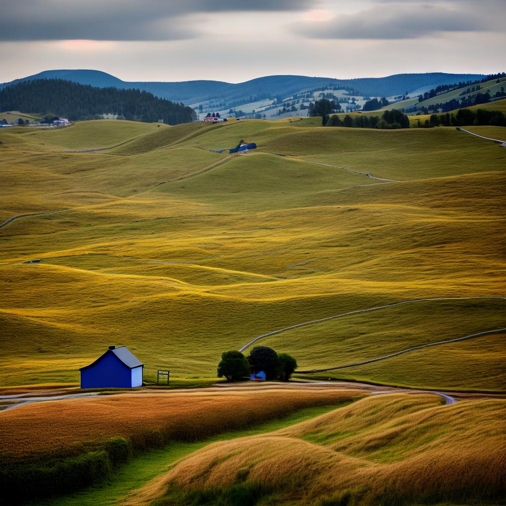 woolitize Rolling hills, rustic barns, and quiet fields hyperrealistic, full body, detailed clothing, highly detailed, cinematic lighting, stunningly beautiful, intricate, sharp focus, f/1.8, 85mm, (centered image composition), (professionally color graded), ((bright soft diffused light)), volumetric fog, trending on Instagram, trending on Tumblr, HDR 4K, 8K