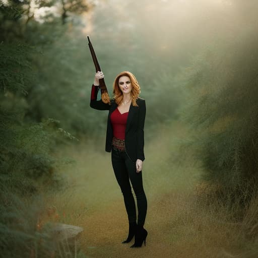 analog style Buffy the vampire slayer with revolvers hyperrealistic, full body, detailed clothing, highly detailed, cinematic lighting, stunningly beautiful, intricate, sharp focus, f/1. 8, 85mm, (centered image composition), (professionally color graded), ((bright soft diffused light)), volumetric fog, trending on instagram, trending on tumblr, HDR 4K, 8K