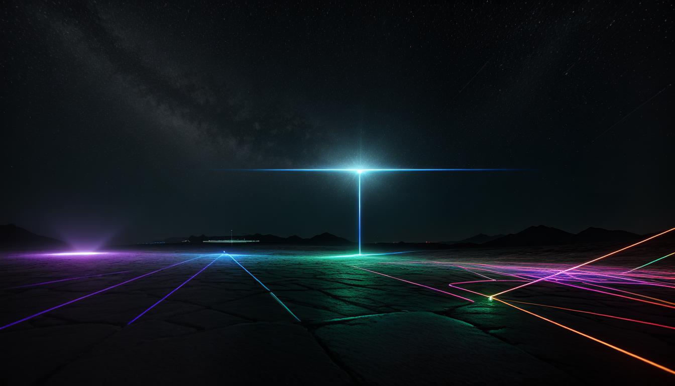  cinematic, aesthetic, wavelengths, lines of energy, interconnected nodes, abstract geometric shapes, glowing auras, technologically advanced feel, 4k, HDR, lens flare