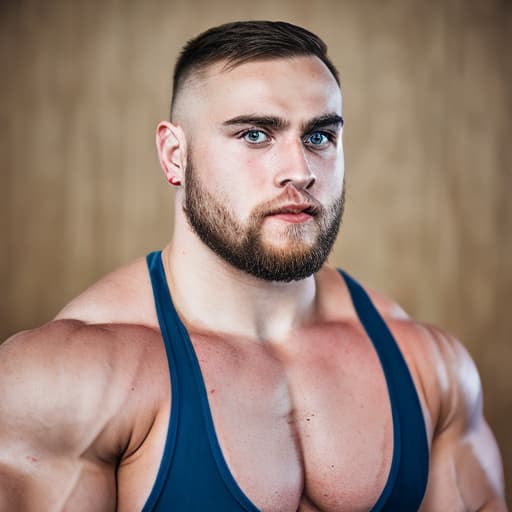 portrait+ style Russian queer powerlifter blonde hunk dude face