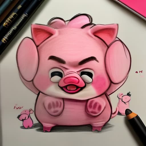  Draw an angry, cute piglet, akimbo,