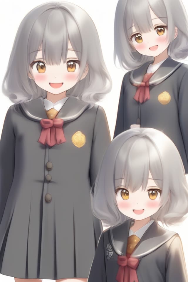  6歳の女の子、Masterpiece,western,beautiful old ,beautiful silver hair,amber eyes {charcoal gray wool fabric,white round collar,one piece uniform} smile,entrance ceremony,,high quality,high definition,8k,16k